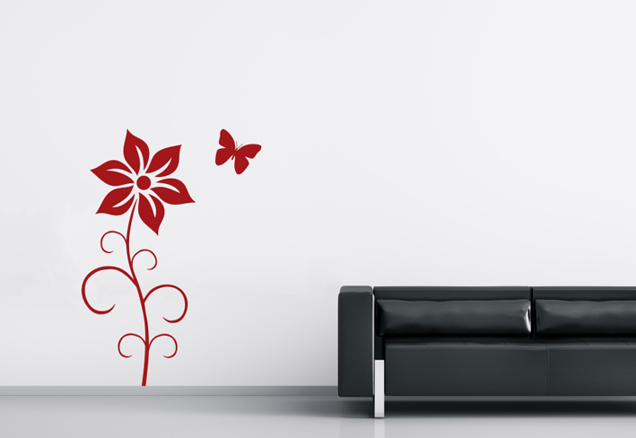 Wandtattoo Blume & Schmetterling - zum Schließen ins Bild klicken